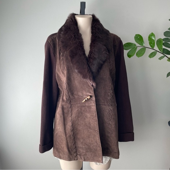 Vintage Nygard Genuine Suede & Rabbit Fur Toggle Mixed Media Jacket Brown Large - Picture 1 of 10